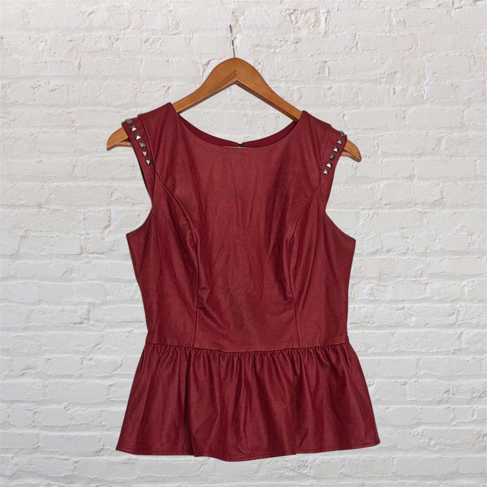 Guess Los Angeles Burgundy Faux Suede Studded Peplum Top Size M